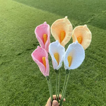 5 Pcs Creative Gifts Crochet Calla Lily Knitted Artificial Flowers for Friend Birthday Women Wedding Bouquets Exquisite Knitted Stuff Room Decors 5pcs белый