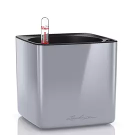 Кашпо с автополивом Lechuza cube glossy 14x14х14 см серебро