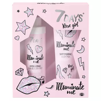 Подарочный набор 7 Days Illuminate Me Rose Girl Молочко для тела и спрей для волос