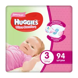 Подгузники Huggies Ultra Comfort для девочек 3 (5-9 кг) 94 шт