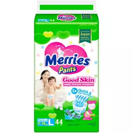 Подгузники-трусики Merries Good skin L / 4 (9-14кг), 44 шт, по японским технологиям