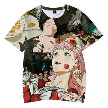 Футболки Darling In The Franxx, аниме Girl Zero Two, уличная одежда с 3D принтом, женская модная футболка большого размера, футболки в стиле Харадзюку, топы S