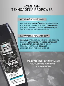 ВИТЭКС BLACK CLEAN FOR MEN Гель-душ для мытья волос и тела 400мл