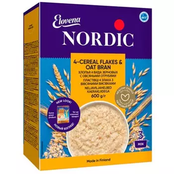 Хлопья Nordiс 4 злака с отрубями 600 гр