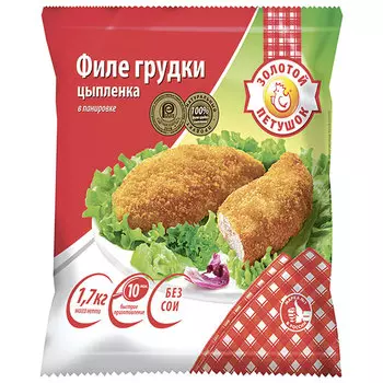 Филе куриной грудки Золотой петушок в панировке замороженное 1.7 кг
