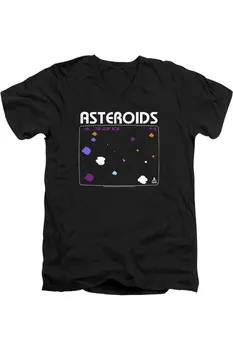 Футболка Atari Asteroids short Sleevecreen с коротким рукавом для взрослых с V-образным вырезом из премиального хлопка / футболка Gildan, черный