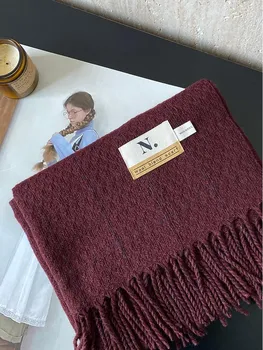 Plaid College-Style Knitted Thick Scarf for Girls, Perfect for Autumn and Winter