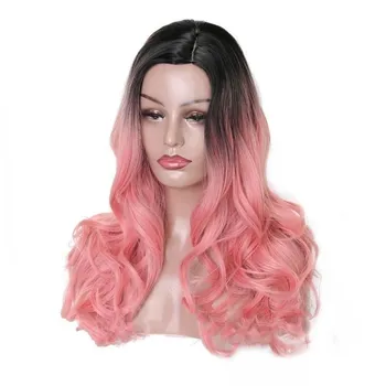 MISS WIG Красивый длинный волнистый парик Ombre Черный Коричневый Розовый Красное вино Цвет Парик из синтетического волокна для женщин 9058