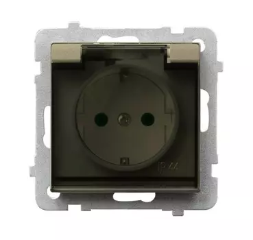 Ospel Sonata Шампанский золотой Розетка 1-ая с/з IP44 с крышкой Schuko со шторками, без рамки GPH-1RSP/m/39/d