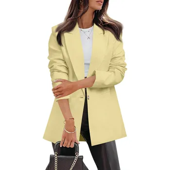 Women s Work Casual Long Sleeve V-Neck Single Button Solid Color Coat L чёрный