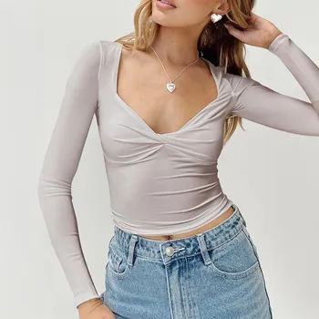 New Daily Fitness Commuting Sexy Slim Fit Y2k Base Shirt Women S Casual Loose Long Sleeved T-Shirt Top S белый