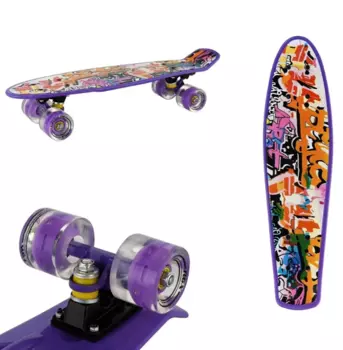 Скейтборд RGX Print Graffiti, 22", светящиеся колеса, подвеска - Alu, ABEC-7, фиолетовый, PNB-07-202
