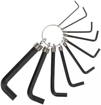 Набор ключей KRANZ KR-12-5201 имбусовых HEX 1,5-10 мм, CrV, 10 шт., оксидированные, на кольце