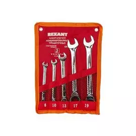 Набор ключей Rexant 12-4841-1 комбинированных трещоточных (8, 10, 13, 17, 19 мм), 5 шт., CrV, зеркальное хромирование