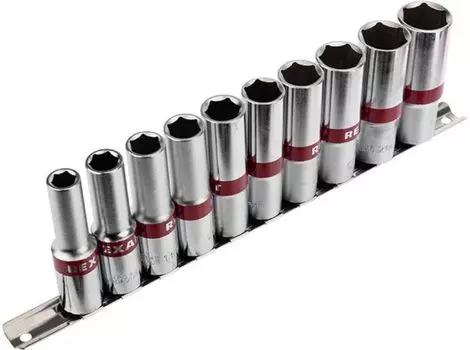 Набор Rexant 12-8308 удлиненных торцевых головок 1/2, шестигранные, CrV, 10 шт., 10-22мм