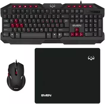 Набор Sven GS-9200 SV-018221 игровой, клавиатура+мышь+коврик (114 кл,, 8 смен. кл., 800-2400DPI, 5+1кл.)