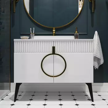 Тумба с раковиной STWORKI Valisso 105 white, золотые ручки