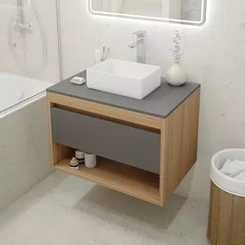 Тумба с раковиной Teymi Ritta 75 дуб эврика, матовый графит, раковина Helmi Mini 38