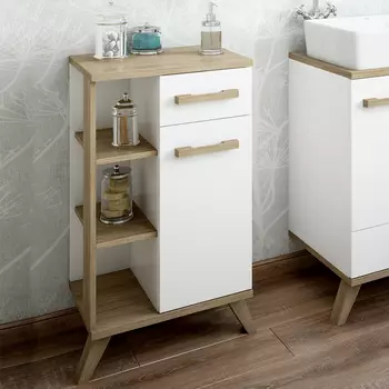 Тумба для ванной Sanflor Ингрид 50 белая - светлое дерево