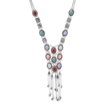 Ювелирные изделия Длинное ожерелье Bohemian Manifesto Ethnic Tribe Lady Retro Rhinestones Fashion Lady Ожерелье золотой