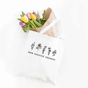 Летние женские повседневные холщовые сумки с цветочным принтом Bloom, где вы посажены, Harajuku, продуктовые сумки-шопперы