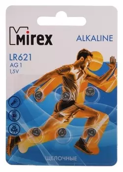 Батарейка алкалиновая Mirex, Lr621, Ag1, 1.5в, блистер, 6 шт
