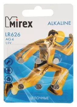 Батарейка алкалиновая Mirex, Lr626, Ag4, 1.5в, блистер, 6 шт