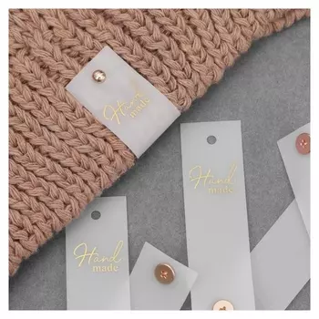 Бирка с кнопкой «Hand Made», 7 × 2 см, 10 шт, цвет матовый/золотой