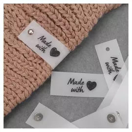 Бирка с кнопкой «Made With Love», 8 × 1,8 см, 10 шт, цвет матовый/чёрный