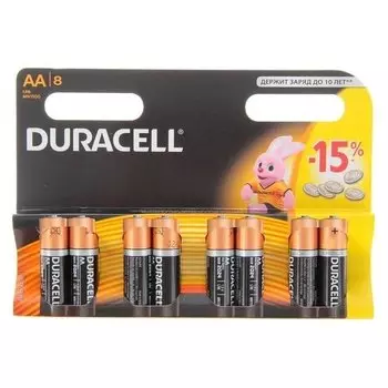 Батарейка алкалиновая Duracell Basic, AA, Lr6-8bl, 1.5в, блистер, 8 шт.