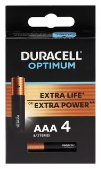 Батарейка алкалиновая Duracell Optimum, Aaa, Lr03-4bl, 1.5в, блистер, 4 шт.