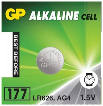 Батарейка GP Alkaline 177 (G4, Lr626), алкалиновая, 1 шт., в блистере (отрывной блок), 177-2cy, 4891199026690