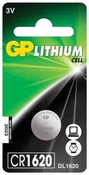Батарейка GP Lithium, Cr1620, литиевая, 1 шт., в блистере, Cr1620-7c1