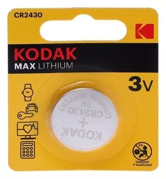 Батарейка литиевая Kodak Max, Cr2430-1bl, 3В, блистер, 1 шт.