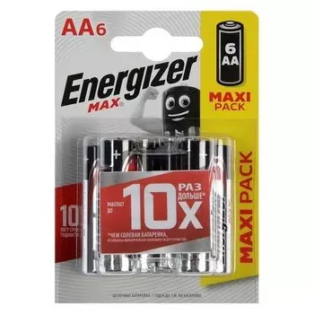 Батарейка алкалиновая Energizer Max +powerseal, AA, Lr6-6bl, 1.5в, блистер, 6 шт.