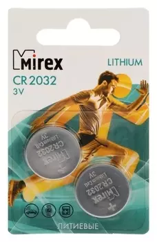 Батарейка литиевая Mirex, Cr2032-2bl, 3В, блистер, 2 шт.