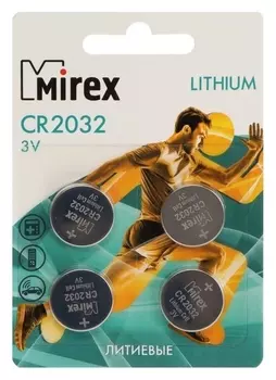 Батарейка литиевая Mirex, Cr2032-4bl, 3В, блистер, 4 шт.
