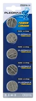 Батарейка литиевая Pleomax, Cr2016-5bl, 3В, блистер, 5 шт.