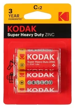 Батарейка солевая Kodak Extra Heavy Duty, C, R14-2bl, 1.5в, блистер, 2 шт.