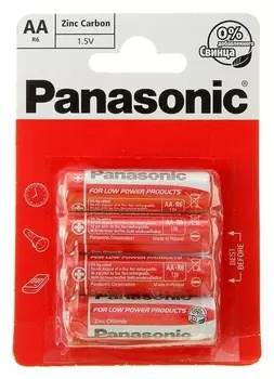 Батарейка солевая Panasonic Zinc Carbon, AA, R6-4bl, 1.5в, блистер, 4 шт