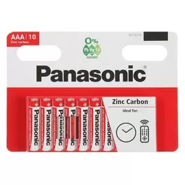 Батарейка солевая Panasonic Zinc Carbon, Aaa, R03-10bl, 1.5в, блистер, 10 шт.