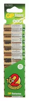Батарейка алкалиновая GP Super, AA, Lr6-12bl, 1.5в, блистер, 10+2 шт.