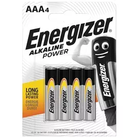 Батарейки комплект 4 шт., Energizer Alkaline Power, AAA (Lr03, 24а), алкалиновые, мизинчиковые, блистер, E300132611