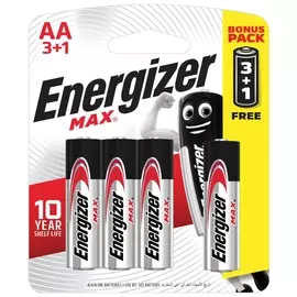 Батарейки комплект 4 шт., Energizer Max, промо 3+1, AA (Lr06, 15а), алкалиновые, пальчиковые, блистер, E300247800s