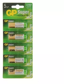 Батарейка алкалиновая GP Super, AA, Lr6-5bl, 1.5в, отрывной блистер, 5 шт.
