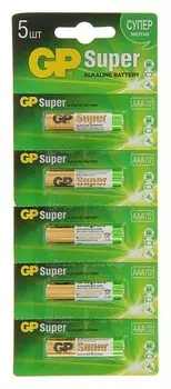 Батарейка алкалиновая GP Super, Aaa, Lr03-5bl, 1.5в, отрывной блистер, 5 шт.