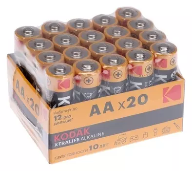 Батарейка алкалиновая Kodak Xtralife, AA, Lr6-20box, 1.5в, бокс, 20 шт.