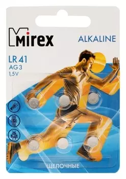 Батарейка алкалиновая Mirex, Lr41, Ag3, 1.5в, блистер, 6 шт