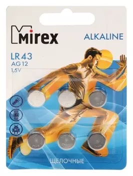 Батарейка алкалиновая Mirex, Lr43, Ag12, 1.5в, блистер, 6 шт