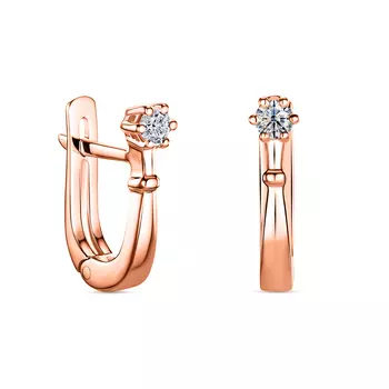 Серьги с 2 бриллиантами красное золото 585